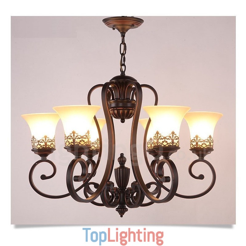 6 Light Rustic Lodge Integrated Metal Chandelier