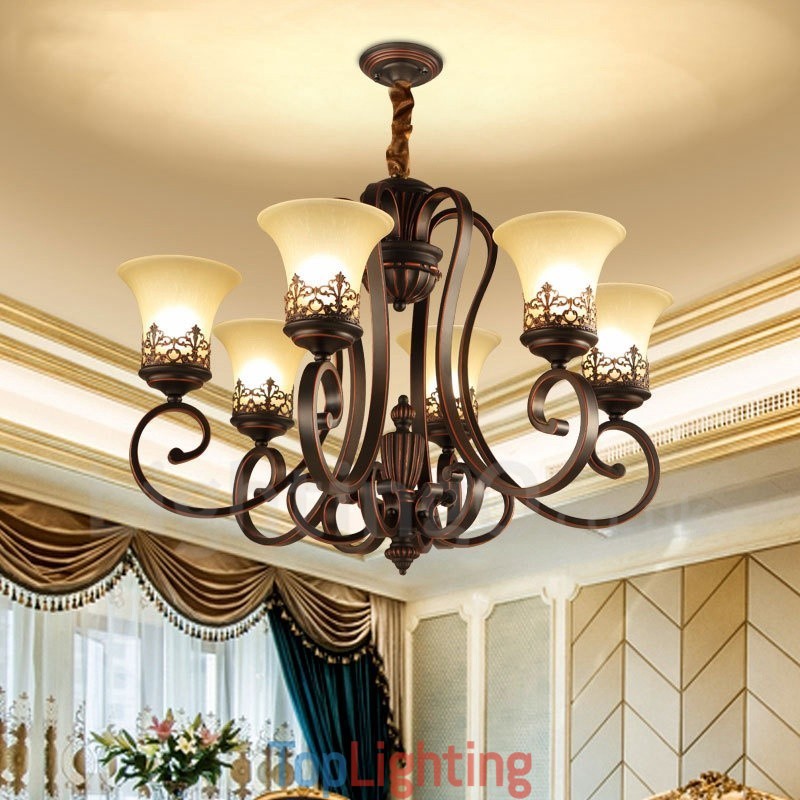 6 Light Rustic Lodge Integrated Metal Chandelier