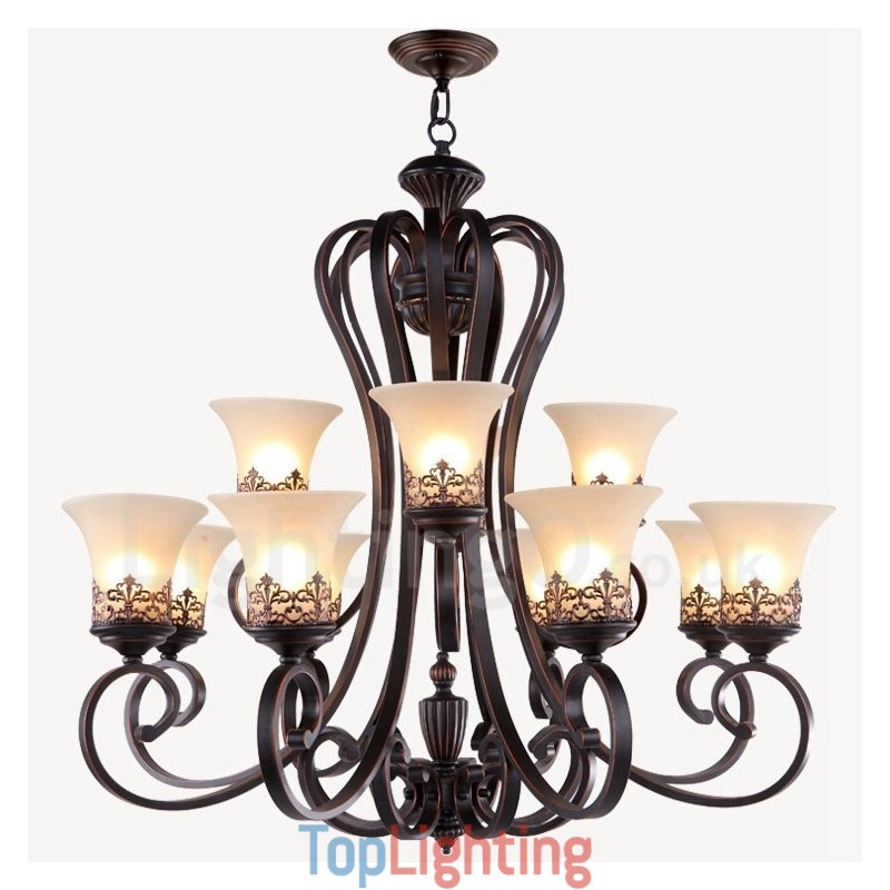 12 Light Rustic Lodge Integrated Metal Chandelier