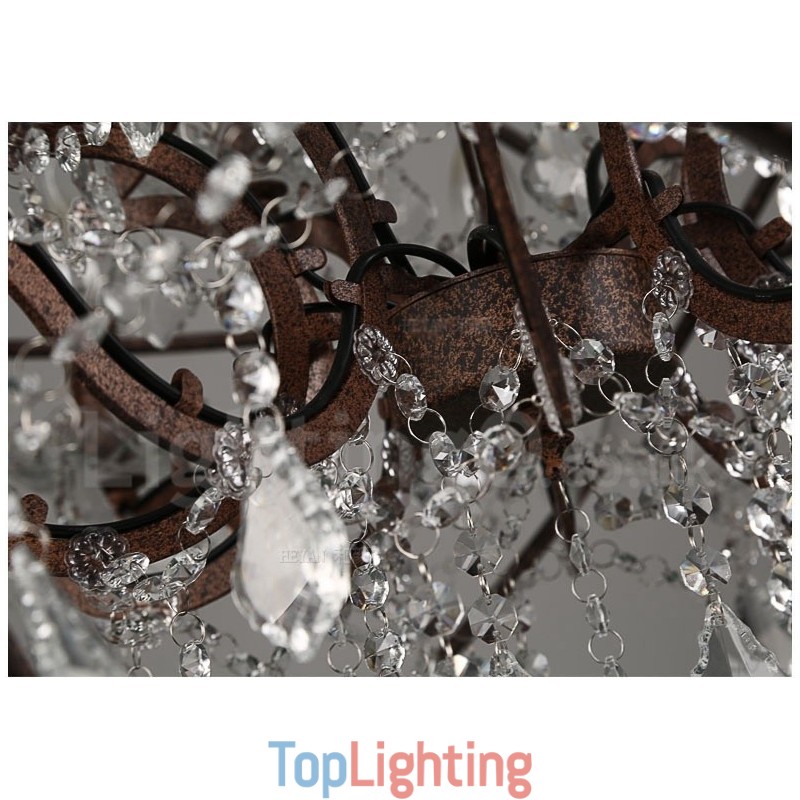 Diameter 60CM 80CM Vintage Crystal Painting Metal Chandelier Rusty Colour Pendant Light