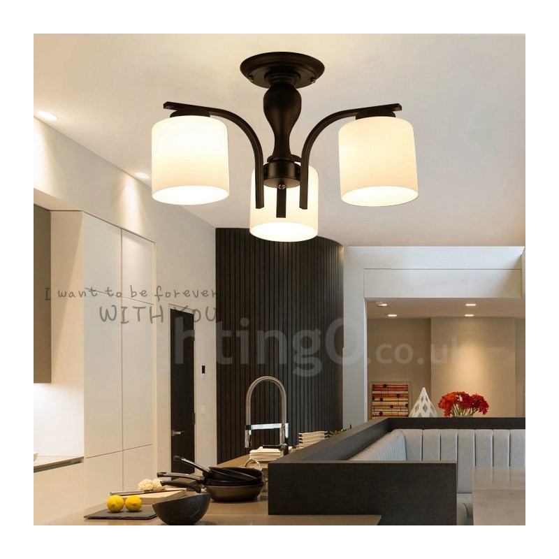 3 Light Country Integrated Metal Chandelier with Glass Shade