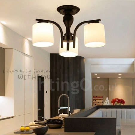 3 Light Country Integrated Metal Chandelier with Glass Shade