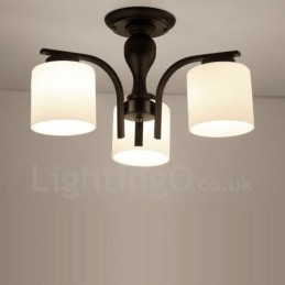 3 Light Country Integrated Metal Chandelier with Glass Shade