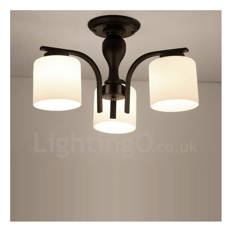 3 Light Country Integrated Metal Chandelier with Glass Shade