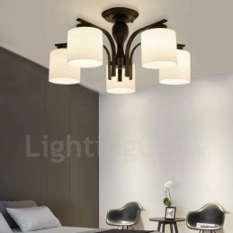 5 Light Country Integrated Metal Chandelier with Glass Shade