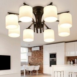 8 Light Country Integrated Metal Chandelier with Glass Shade