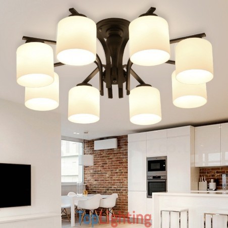 8 Light Country Integrated Metal Chandelier with Glass Shade 8 Light Country Integrated Metal Chandelier with Glass Shade