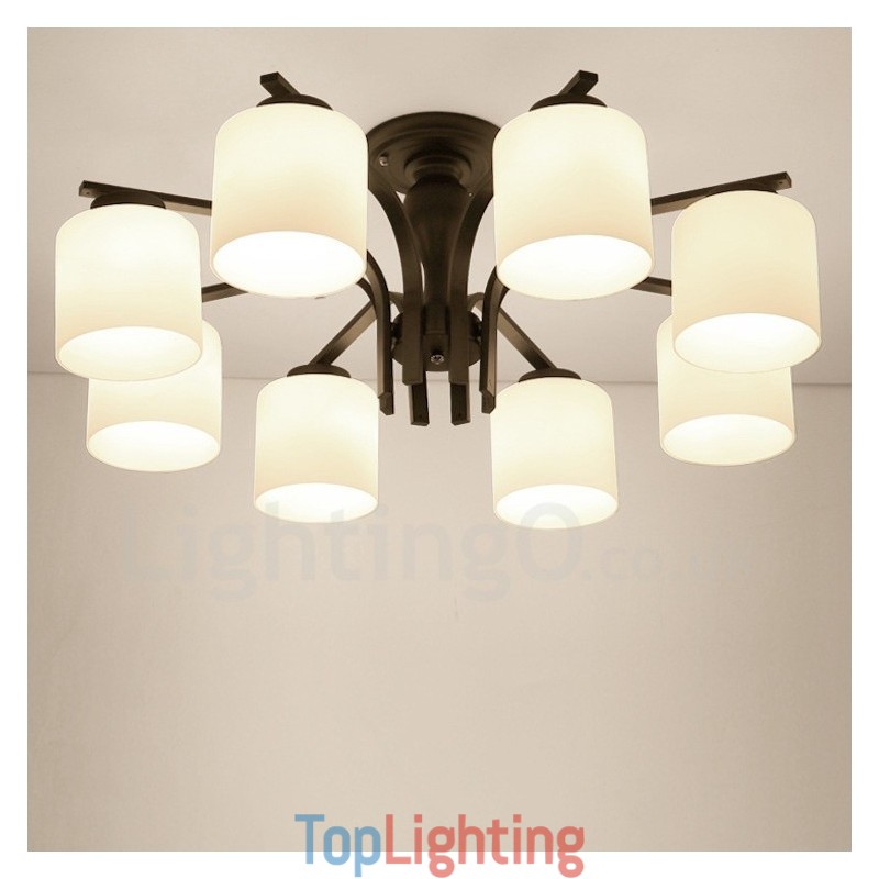 8 Light Country Integrated Metal Chandelier with Glass Shade