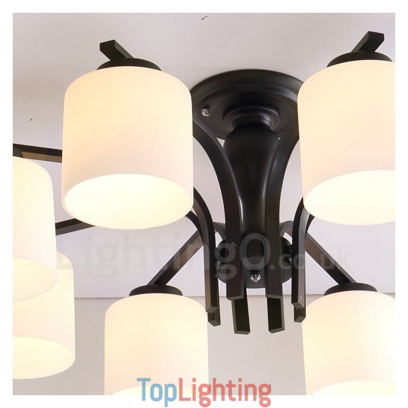 8 Light Country Integrated Metal Chandelier with Glass Shade