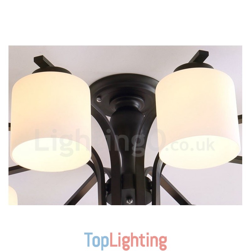 8 Light Country Integrated Metal Chandelier with Glass Shade