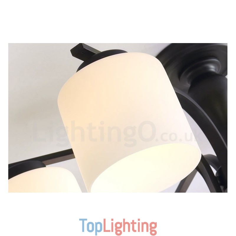 8 Light Country Integrated Metal Chandelier with Glass Shade