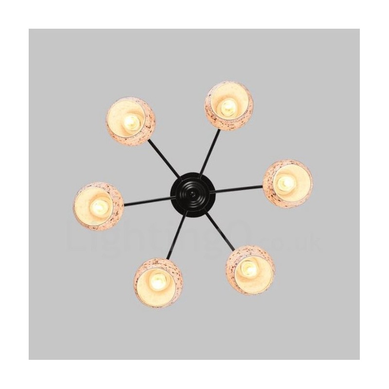 6 Light Mediterranean Style Integrated Chandelier with Glass Shade