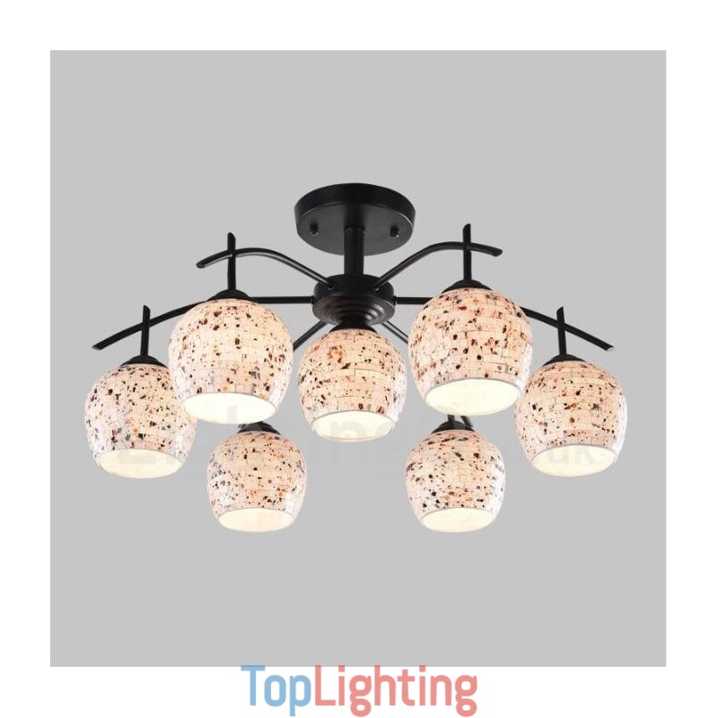 7 Light Mediterranean Style Integrated Chandelier with Glass Shade