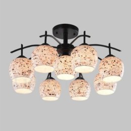 9 Light Mediterranean Style Integrated Chandelier with Glass Shade