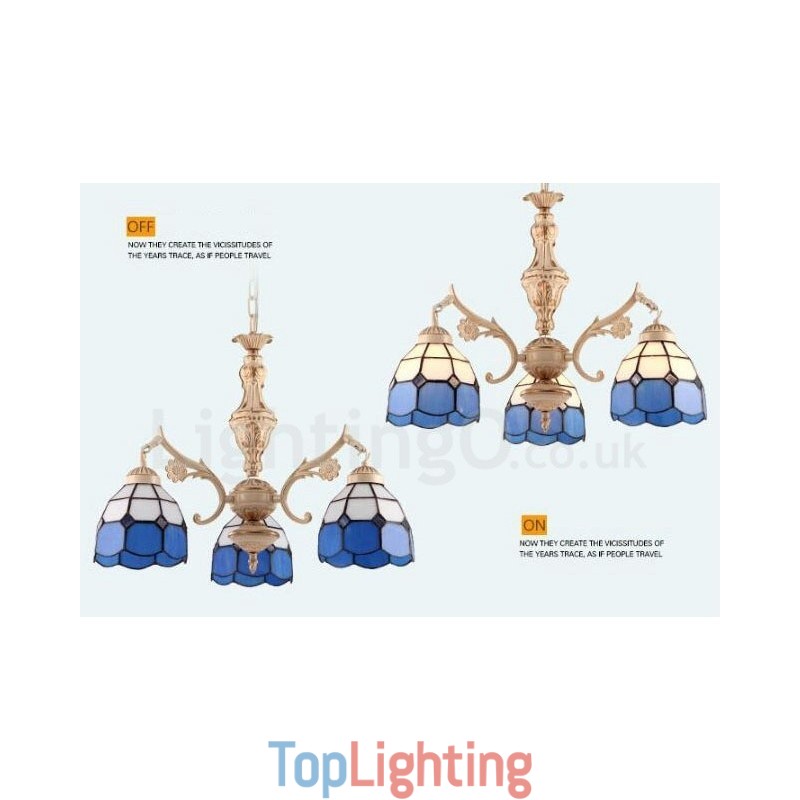 3 Light Mediterranean Style Integrated Metal Chandelier with Glass Shade