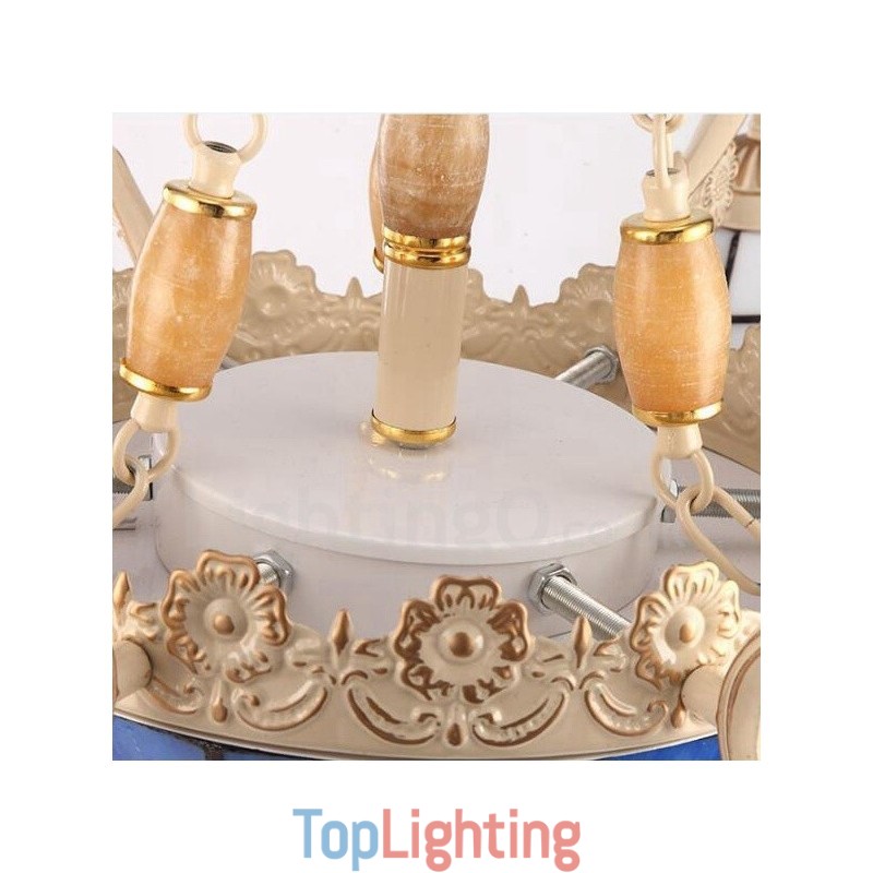 3 Light Mediterranean Style Integrated Metal Chandelier with Glass Shade