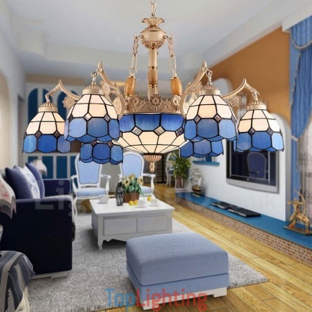 9 Light Mediterranean Style Integrated Metal Chandelier with Glass Shade 9 Light Mediterranean Style Integrated Metal Chandelier with Glass Shade