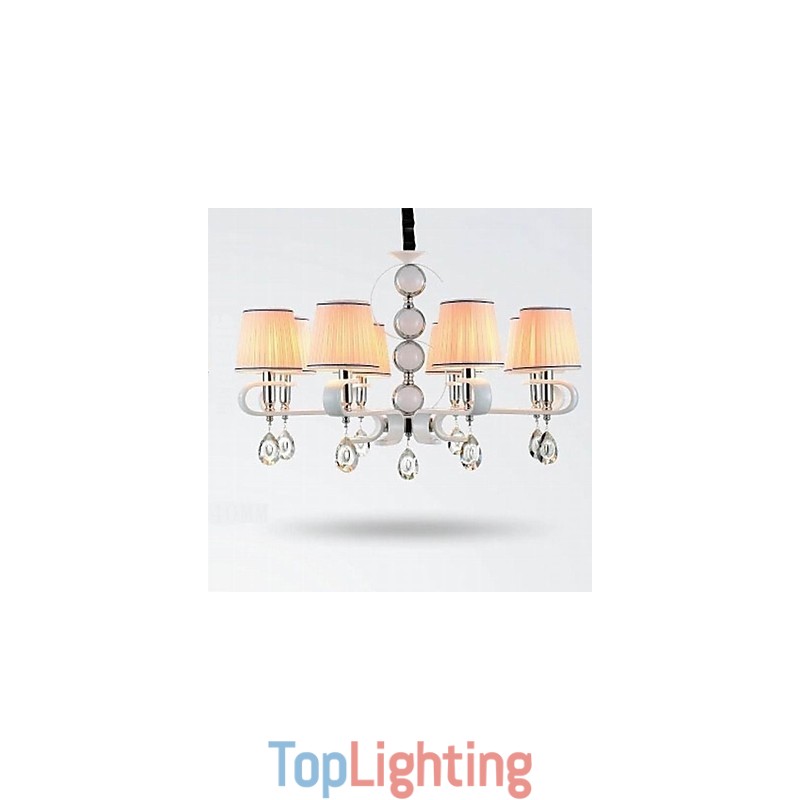 Fabric Chandelier 8 Light High Grade Lamp White Jade Silver Ring