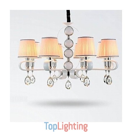 Fabric Chandelier 8 Light High Grade Lamp White Jade Silver Ring Fabric Chandelier 8 Light High Grade Lamp White Jade Silver Ring