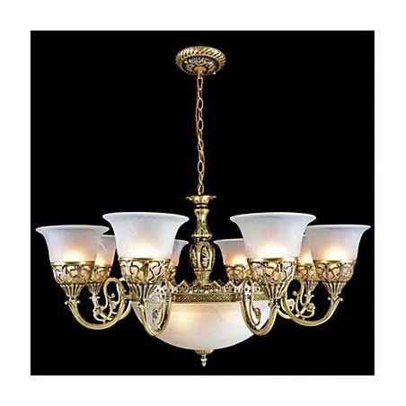 Bronze Chandelier Eleven Lights Moire Glass European Retro Classic Bronze Chandelier Eleven Lights Moire Glass European Retro Classic