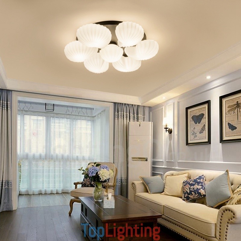 7 Light Traditional Classic Integrated Chandelier with Glass Shade