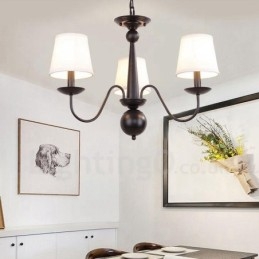 3 Light Rustic Lodge Integrated Metal Chandelier with Fabric Shade