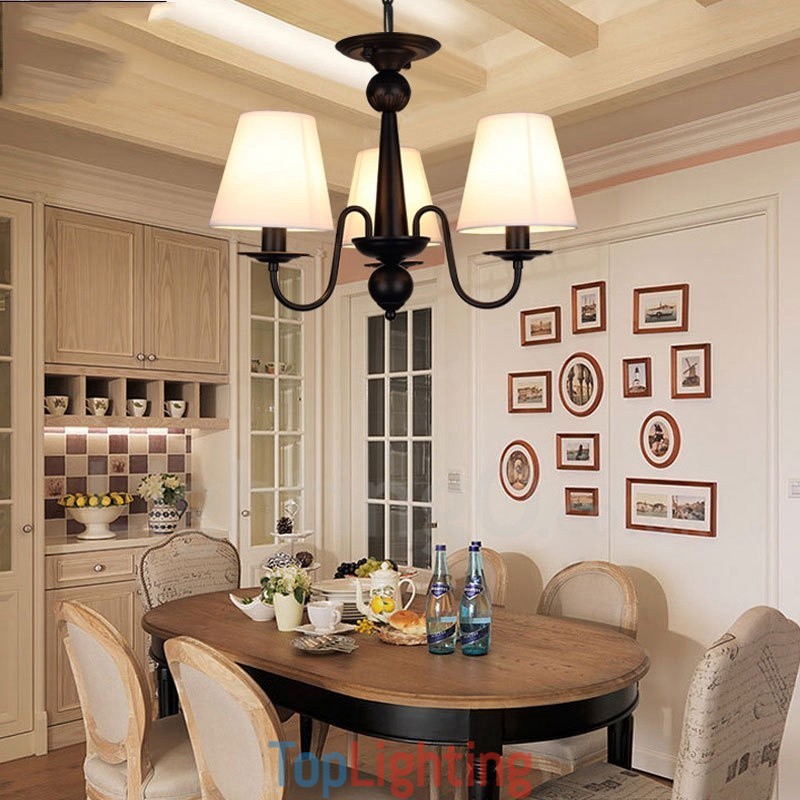 3 Light Rustic Lodge Integrated Metal Chandelier with Fabric Shade