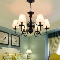 6 Light Rustic Lodge Integrated Metal Chandelier with Fabric Shade
