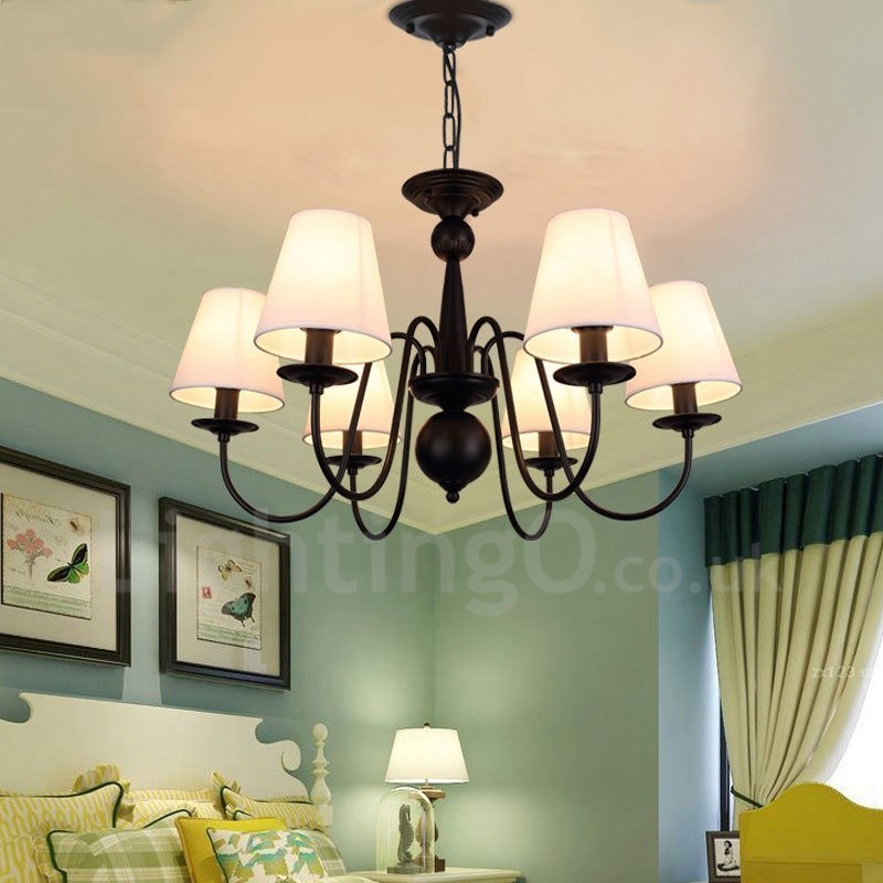 6 Light Rustic Lodge Integrated Metal Chandelier with Fabric Shade