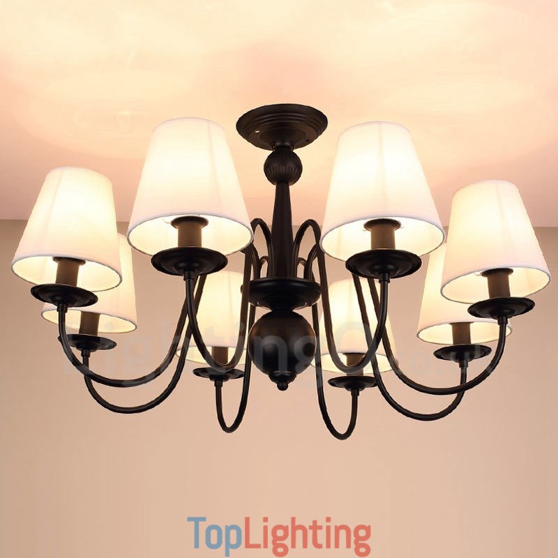 8 Light Rustic Lodge Integrated Metal Chandelier with Fabric Shade