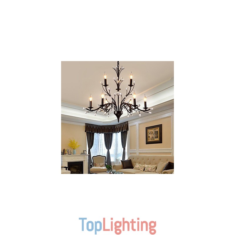 9 Lights Crystal Chandelier Modern Contemporary Traditional Classic Vintage Retro Country Painting Feature