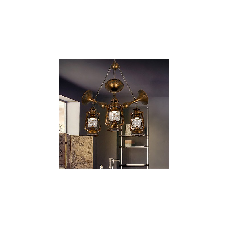 Rustic Lodge Vintage Retro Country Globe Painting Feature for Mini Style Designers Metal Chandelier