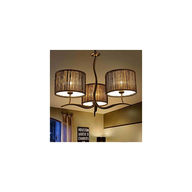 3 Light Traditional Classic Chandelier with Simple Fabric Drum Shade