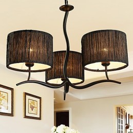 3 Light Traditional Classic Chandelier with Simple Fabric Drum Shade
