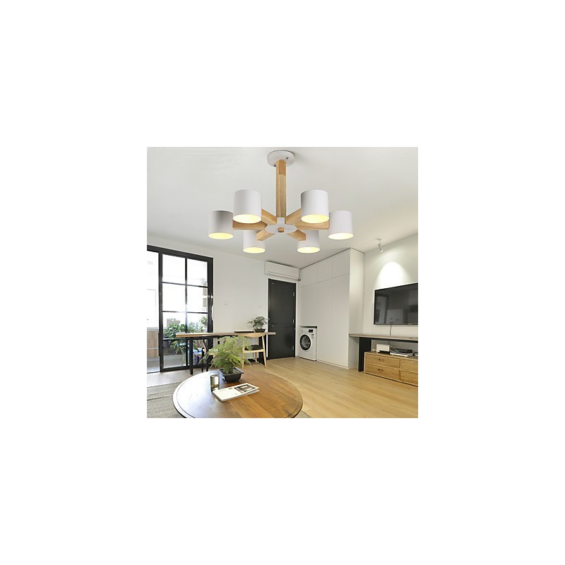 6 Lights Chandelier Modern Contemporary Traditional Classic Vintage Country Wood Feature for Wood