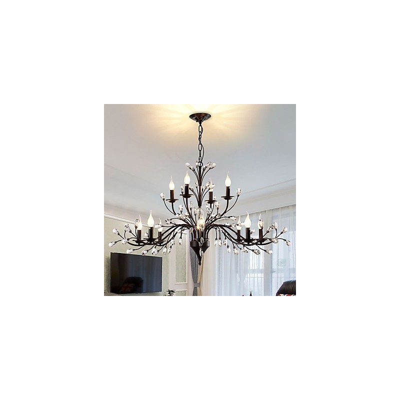 12 Lights Crystal Chandelier Modern Contemporary Traditional Classic Vintage Retro Country Painting Feature