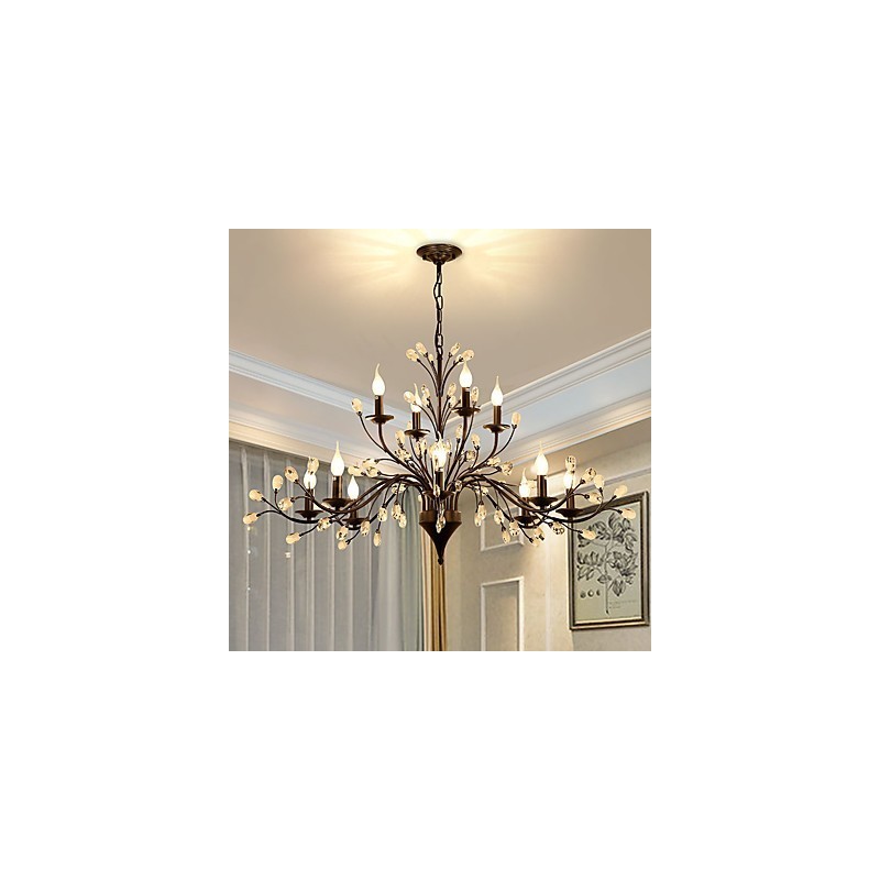 12 Lights Crystal Chandelier Modern Contemporary Traditional Classic Vintage Retro Country Painting Feature