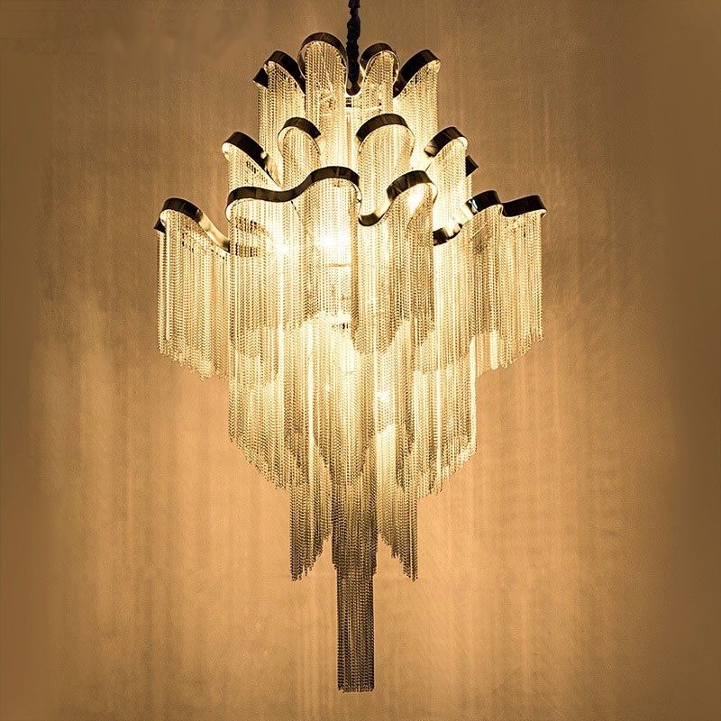 Aluminum Stream Chandelier Designer Pendant Light Silver Colour Spiral Staircase staircase