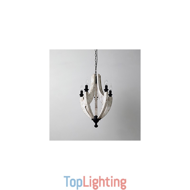 Vintage Painting Feature Mini Style Wood Bamboo Chandelier Lamp the Decorate Pendant Lamp
