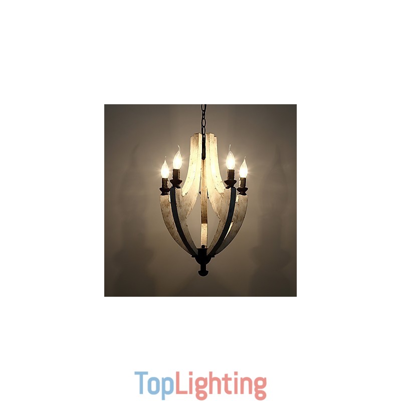 Vintage Painting Feature Mini Style Wood Bamboo Chandelier Lamp the Decorate Pendant Lamp