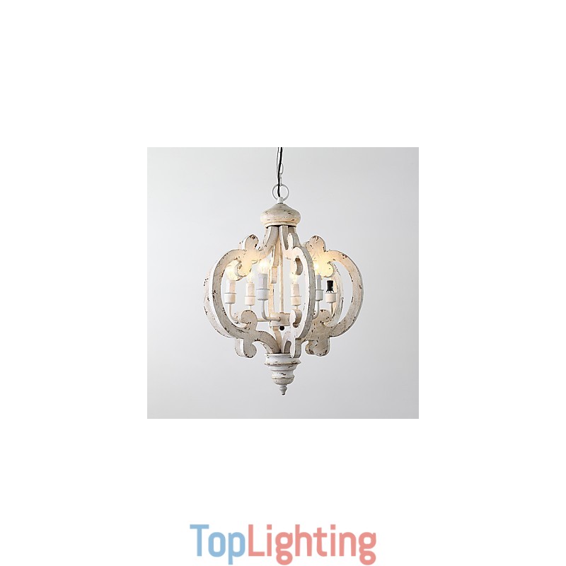 Vintage Painting Feature Mini Style Wood Bamboo Chandelier Lamp the Decorate Pendant Lamp
