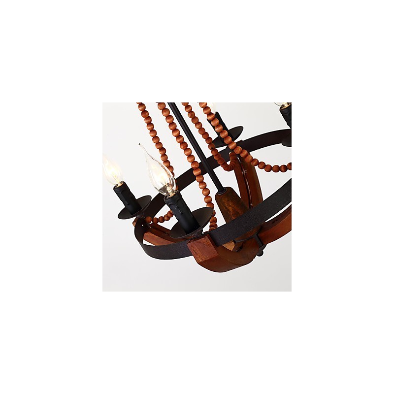 Four Light Vintage Painting Feature Mini Style Wood Bamboo Chandelier Lamp the Decorate Pendant Lamp