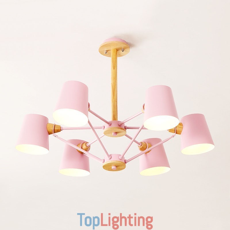 Multi Colours Macaron Wood Vintage Painting Feature Metal Chandelier