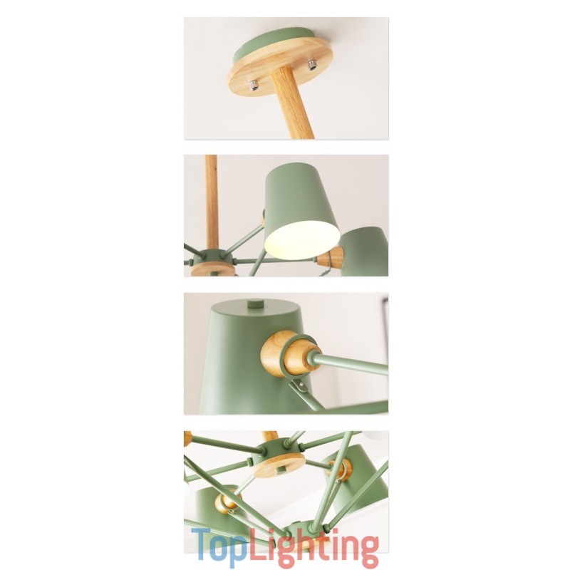 Multi Colours Macaron Wood Vintage Painting Feature Metal Chandelier
