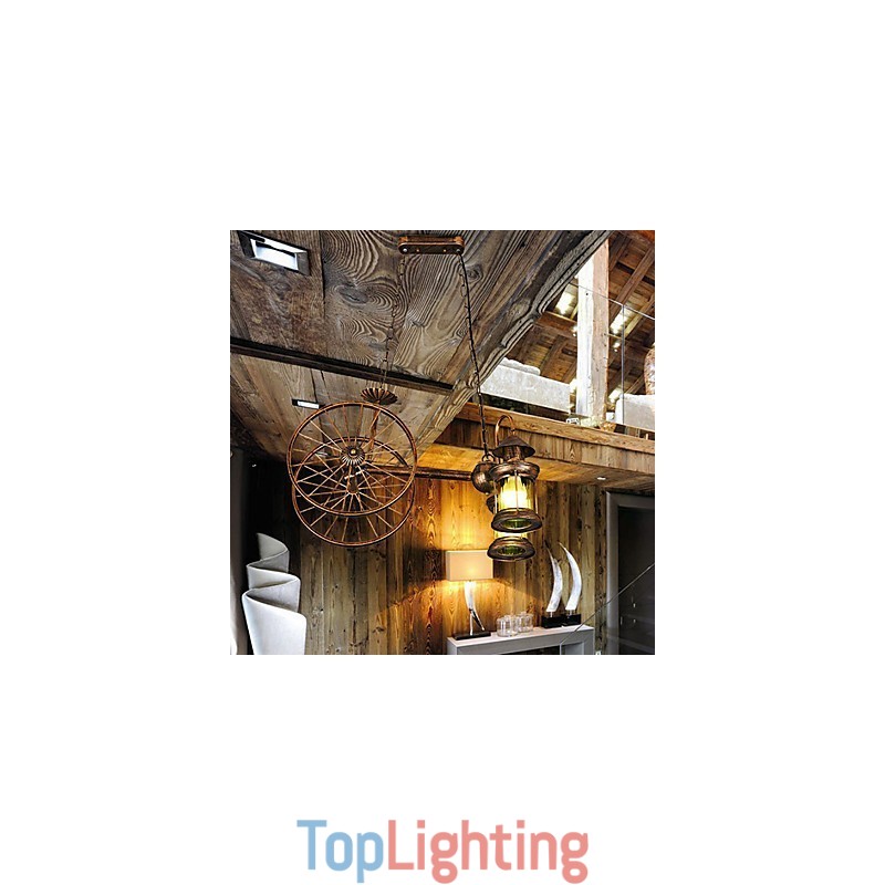 Rustic Lodge Vintage Retro Country Globe Painting Feature for Mini Style Designers Metal Chandelier