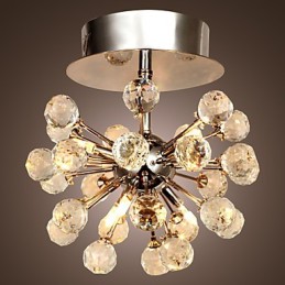 Modern Contemporary Crystal Mini Style Chrome Metal Chandelier Flush Mount