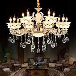 Traditional Classic Zinc Alloy Feature for Crystal Mini Style Metal Indoors Garden 15 Bulbs Chandelier