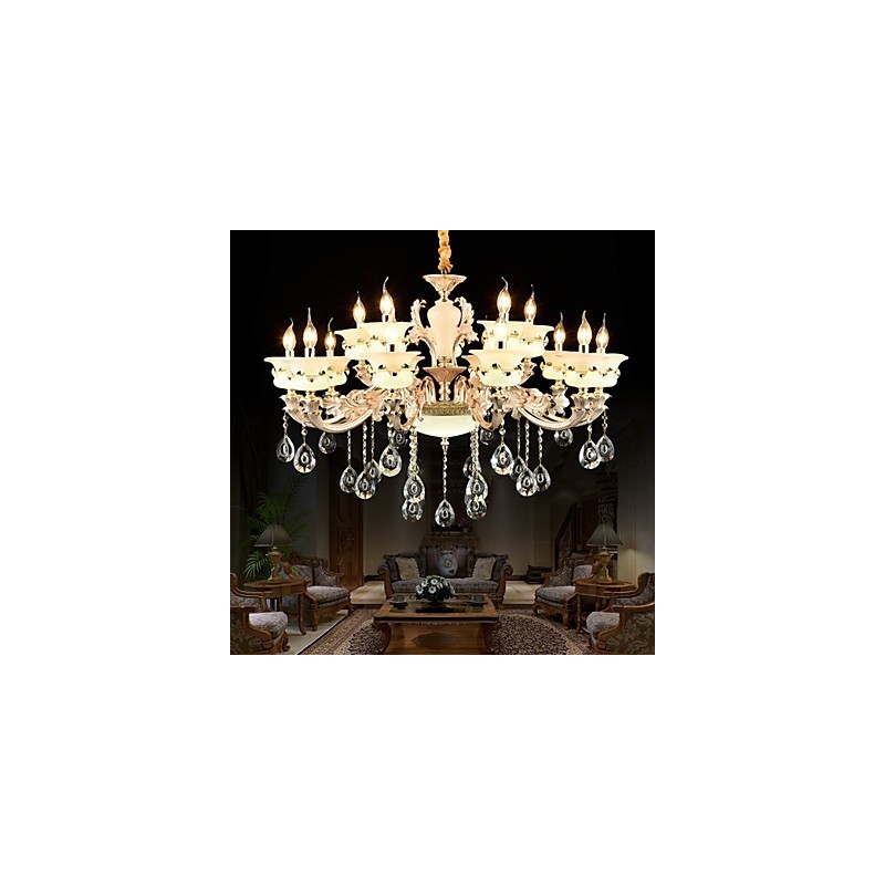 Traditional Classic Zinc Alloy Feature for Crystal Mini Style Metal Indoors Garden 15 Bulbs Chandelier