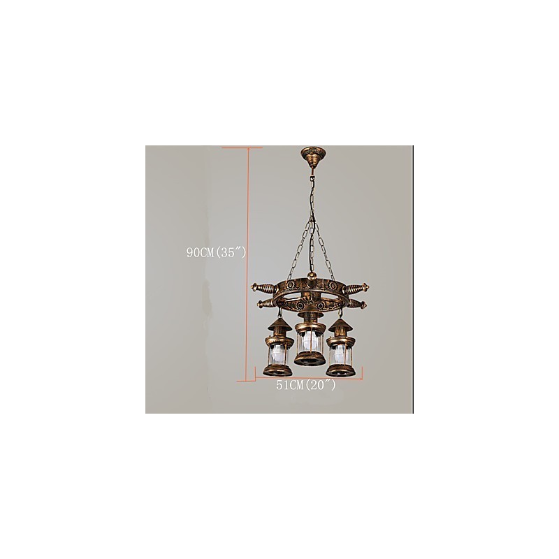 Rustic Lodge Vintage Retro Country Globe Painting Feature for Mini Style Designers Metal Chandelier