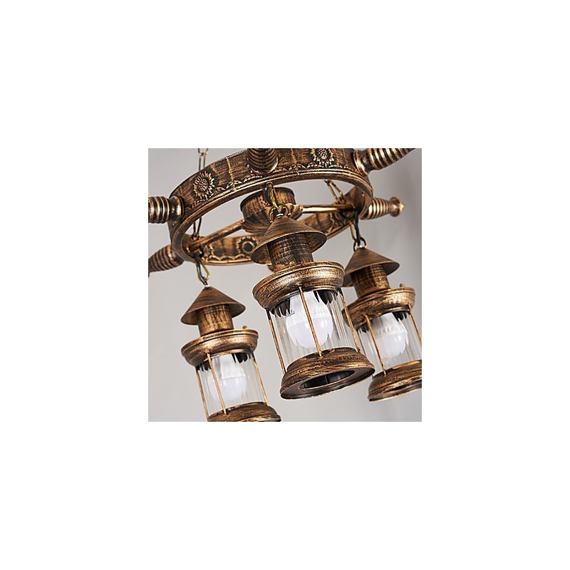 Rustic Lodge Vintage Retro Country Globe Painting Feature for Mini Style Designers Metal Chandelier
